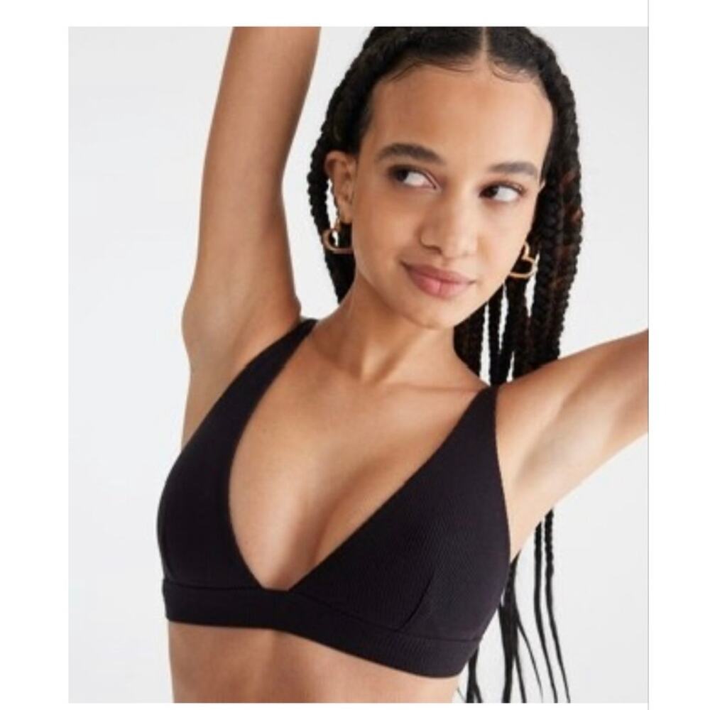 AÉROPOSTALE Ribbed Plunge Triangle Bra black size small